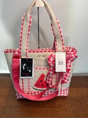 NWT Betsey Johnson Watermelon Heart Quilted Tote & Pouch Set